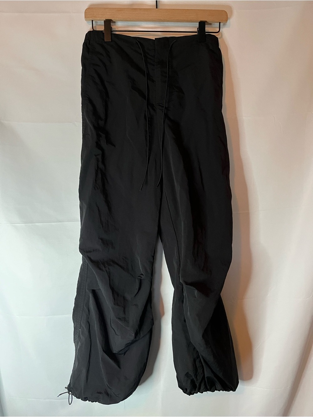 Zara Black Drawstring Nylon  Track Pants with Elastic Cuffs